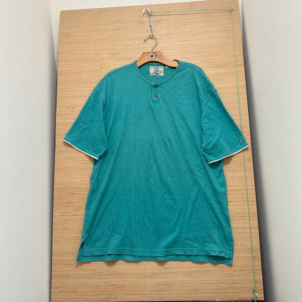 Dickie Walker Mens Large Teal Green Short Sleeve Henley Shirt Made in USA 7802